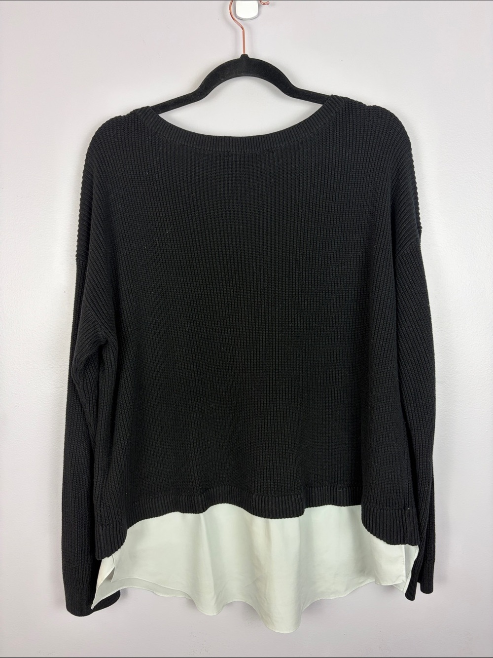 Lauren Ralph Lauren Layered Sweater XL Black Cotton Modal Shirt Hem Pullover - Picture 13 of 13